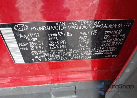 2023 Hyundai Santa Fe Xrt from USA, damaged, VIN 5NMS6DAJ5PH491634